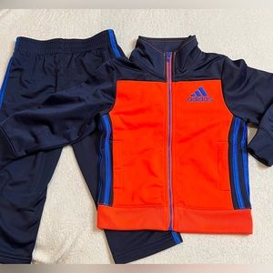 Toddler boys adidas pants set Orange/Blue Stripe on pants Zip closure Size 3T